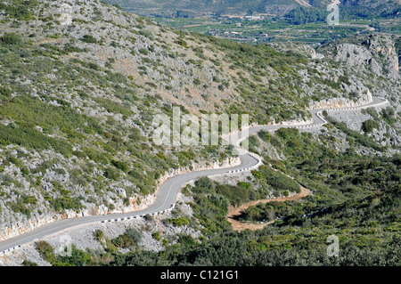 Landstraße, Bergstraße, Marina Alta Bereich, Costa Blanca, Alicante Provinz, Spanien, Europa Stockfoto