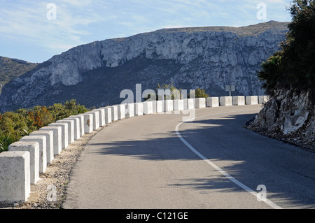 Landstraße, Bergstraße, biegen, Landschaft, Marina Alta Bereich, Costa Blanca, Alicante Provinz, Spanien, Europa Stockfoto