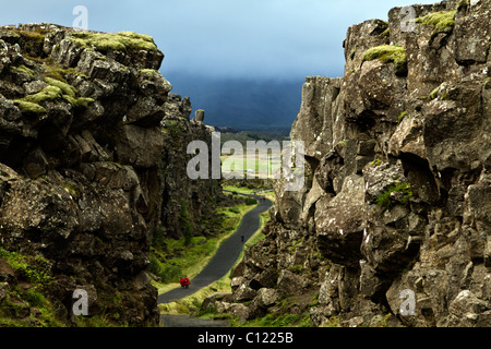 Islands Riftvalley (Þingvellir), wo die Kontinente Amerika und Europa Auseinanderdriften Stockfoto