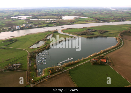 Luftbild anzeigen, Grietherort, Rhein, Hafen, Marina, Rees, Niederrhein Region, North Rhine-Westphalia, Deutschland, Europa Stockfoto