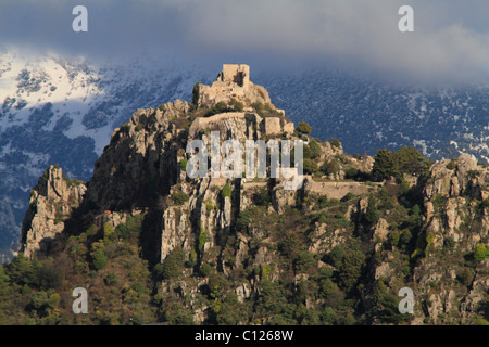 Burgruine Sainte Agnès, Sainte Agnès, höchste Bergdorf auf das Mittelmeer, die Alpes Maritimes, Région Stockfoto