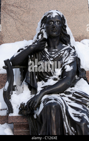 Skulptur im Schnee, Denkmal von Felix Mendelssohn-Bartholdy, Leipzig, Sachsen, Deutschland, Europa Stockfoto