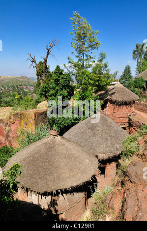 Äthiopische orthodoxe Kloster, Tukul, urige Hütte, Haus in Lalibela, UNESCO-Weltkulturerbe, Amhara in Äthiopien, Afrika Stockfoto