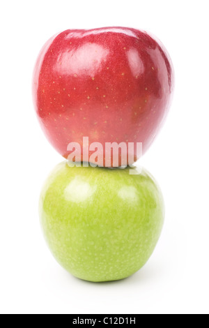 Green Apple roten Apfel mit weißem Hintergrund, Nahaufnahme Schuss Stockfoto