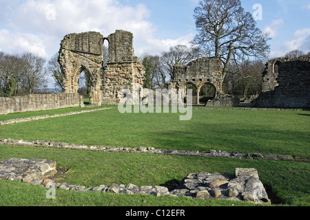 Die Ruinen von Basingwerk Abbey am Greenfield in der Nähe von Holywell in Nord-Wales Stockfoto