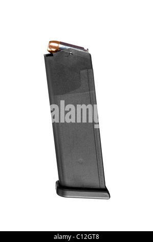 Eine Pistole Munition Clip isoliert auf einem weißen Hintergrund. Stockfoto