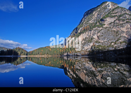 Pragser Wildsee, Lago di Altprags, Alto Adige, Italien Stockfoto