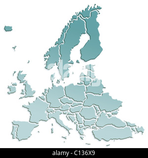 Karte der europäischen Länder auf weißem Hintergrund Stockfoto