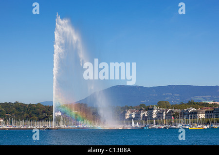 Der Wasserstrahl das Symbol der Stadt Genf in der Schweiz Stockfoto