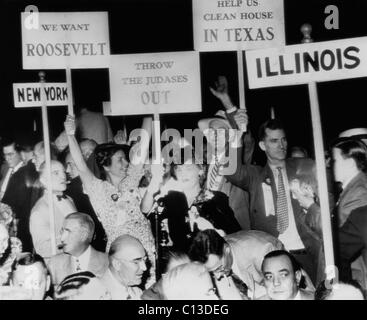 FDR Präsidentschaft. Delegierten Rallye für US-Präsident Franklin Delano Roosevelt bei der Democratic National Convention in Chicago, Illinois, Juli 1940. Stockfoto