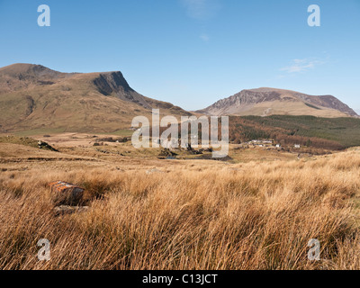 Die Nantlle Kante Gipfel des Y Garn & Mynydd Drws-y-Coed und die separate Gipfel Mynydd Mawr betrachtet von Snowdon Rhyd Ddu Pfad Stockfoto