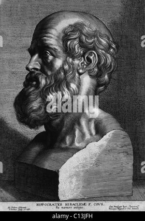 Hippokrates (460-375 v. Chr.). Kupferstich nach einer antiken Skulptur. Von P. Pontius, 17. Jahrhundert französische Schule. Stockfoto