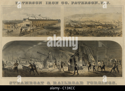 Paterson Iron Company in New Jersey waren Hersteller von Schmiedeteilen für Dampfschiffe und Eisenbahnen. Ca. 1866. Stockfoto