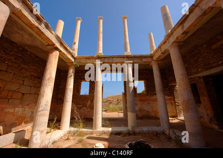 Die Ruinen der griechischen Villa in der Stadt von Delos, der Geburtsort der beiden Götter Apollon und Artemis. Griechischen Kykladen-Inseln. Stockfoto