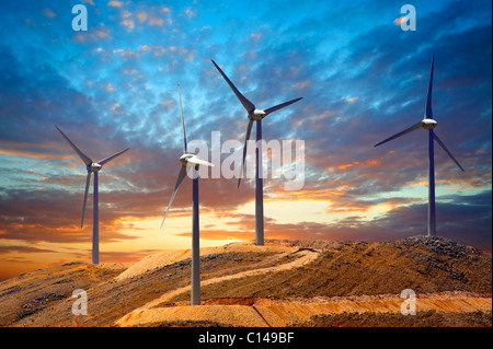 Windpark auf Kefalonia, Ionische Inseln, Griechenland. Stockfoto