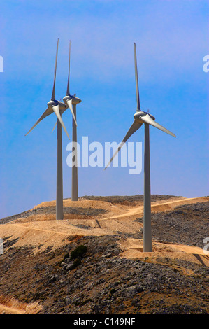 Windpark auf Kefalonia, Ionische Inseln, Griechenland. Stockfoto