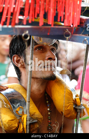 Kavadi Träger während des hinduistischen Festivals Thaipusam am 20. Januar 2011 in Batu Caves, Malaysia. Stockfoto