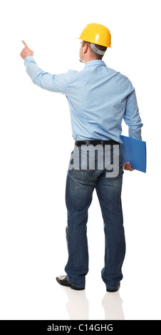 Porträt des jungen Ingenieurs isoliert auf weißem Hintergrund Stockfoto