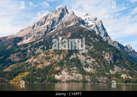 Teton Range Mountains, Ansichten von Jenny Lake, Mt. St. John, hängenden Canyon, Rockchuck Peak, Grand-Teton-Nationalpark, Wyoming, USA Stockfoto