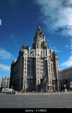 Liver Building in LIverpool gedreht vor blauem Himmel Stockfoto