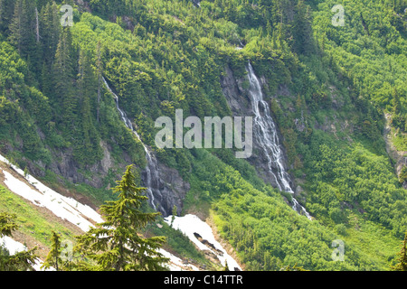 Wasser aus der Gletscherschmelze abstürzende den Hängen des Mount Baker in der Mount Baker Snoqualmie Wildnis, WA Stockfoto