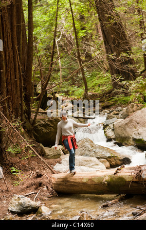 Frau, Wandern auf dem Hasen Grove Trail im Kalkofen State Park in Big Sur, Kalifornien. Stockfoto