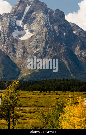 Ansichten von Jackson Lake Lodge, Herbstfarben, Berge, Moran, Grand Teton, Gletscherseen, Vistas, Grand-Teton-Nationalpark, Wyoming, USA Stockfoto