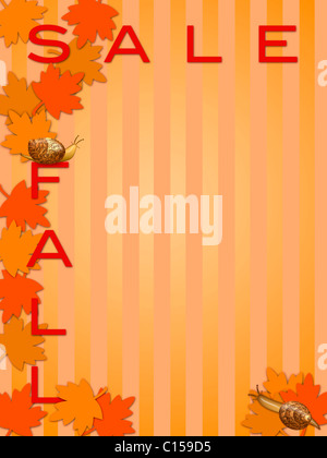 Saison Herbst Verkaufsschild mit Ahorn Baum Blätter und Schnecken Illustration Stockfoto