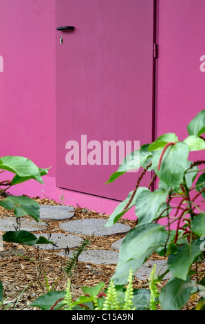 Detail der rosa Außenwand Stockfoto