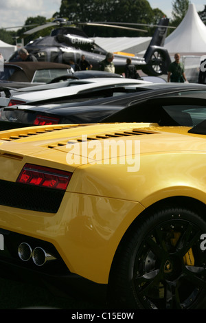 Cholmondeley Schlossgärten. Classic, Vintage und neue Luxus-Fahrzeuge für den Verkauf innerhalb der Paddock-Arena bei den Pageant of Power. Stockfoto