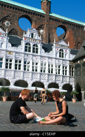 Markt Platz vor dem Rathaus von Lübeck, Luebecker Bucht Bucht, Schleswig-Holstein, Deutschland, Europa Stockfoto