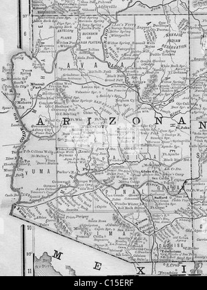 Alte Karte von Arizona aus original Geographie Lehrbuch, 1884 Stockfoto