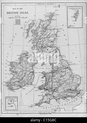 Alte Karte der britischen Inseln aus original Geographie Lehrbuch, 1884 Stockfoto