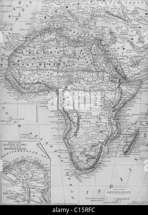 Alte Karte von Afrika aus original Geographie Lehrbuch, 1884 Stockfoto