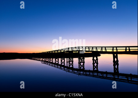 Die Promenade erstreckt sich über das Salz Teich und Sumpf zum Strand, Promenade, Strand, Sandwich, Cape Cod Stockfoto