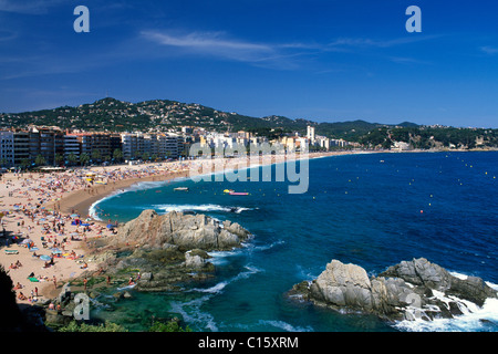 Strand und Hotels in Lloret de Mar, Costa Brava, Katalonien, Spanien, Europa Stockfoto