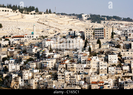 Blick von der alten Stadtmauer auf Ost-Jerusalem und ein Teil von dem Ölberg. Israel Stockfoto