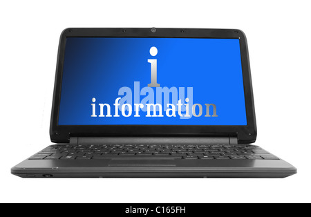 Informationen über einem blauen Laptop-Bildschirm Stockfoto