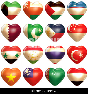 Asiatische Herzen Satz isoliert auf weiss Stockfoto