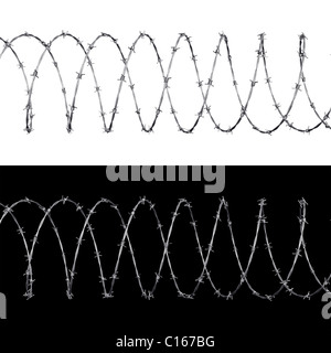 Stacheldraht, isoliert auf schwarz und weiß Stockfoto