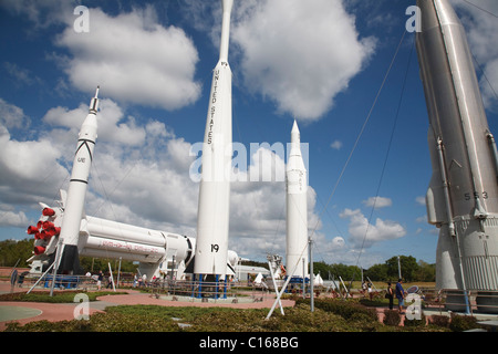 Rakete-Garten an der NASA Besucher Komplex, John F Kennedy Space Center, Cape Canaveral, Florida Stockfoto