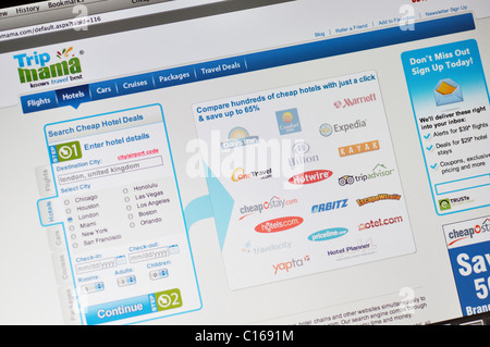 TripMama Website - Reise-Schnäppchen, heiße Angebote, Buchung, Flug und Hotel Buchungen, Kreuzfahrten und Pauschalreisen Stockfoto