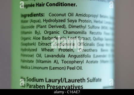 All-natürliche Haar Conditioner Zutat Informationen Stockfoto