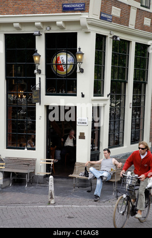 Bruin Cafe Het Papeneiland, Jordaan-Viertel, Prinsengracht 2, Amsterdam, die Niederlande, Europa Stockfoto