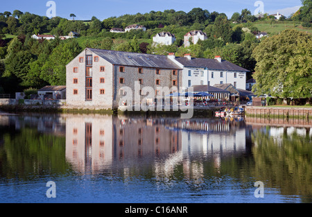 River Dart mit 'The Steam Packet Inn' Public House (von Steamer Quay Road), Totnes, Devon, England, Großbritannien Stockfoto