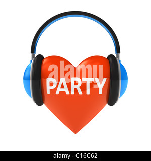 Ich liebe Party Konzept isoliert auf weiss Stockfoto