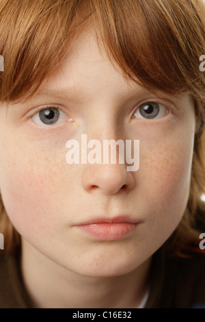 Gesicht eines 12 Jahre alten Jungen, Nahaufnahme Stockfoto