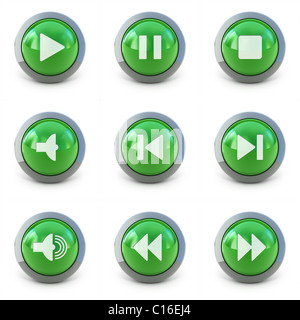 Hoch detaillierte Media Player 3d Schaltflächen isoliert auf weiss Stockfoto