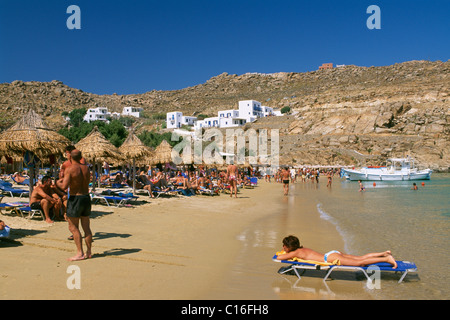 Super Paradise Beach, Mykonos, Kykladen, Griechenland, Europa Stockfoto