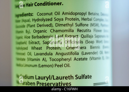 All-natürliche Haar Conditioner Zutat Informationen Stockfoto